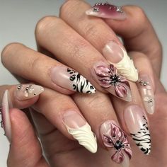 Orchid Nails, Zebra Print Nails, Paris Nails, Zebra Nails, 2024 Nails, Edgy Nails, Unique Acrylic Nails, Bling Acrylic Nails