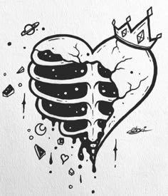 a drawing of a heart with a crown on it