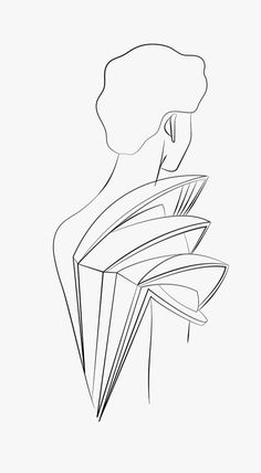 a line drawing of a woman's head with her hands in her hair and holding an open book