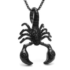 Men's Black Animal Scorpion Pendant Necklace Gothic Retro Rock Jewelry Chain 24" | eBay Punk Necklace With Lobster Clasp As Gift, Themed Black Metal Jewelry, Themed Black Jewelry As Gift, Themed Black Jewelry Gift, Collectible Black Stainless Steel Necklace, Black Collectible Necklace For Halloween, Durable Metal Necklaces For Gifts, Durable Metal Necklaces As A Gift, Durable Metal Necklace As Gift