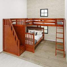 a bunk bed with stairs in a room