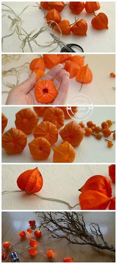 the process of making orange paper flowers