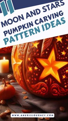 pumpkin carving with the words moon and stars pumpkin carving pattern ideas on it's side