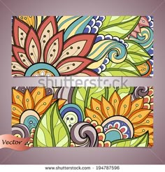 two banners with colorful flowers and leaves