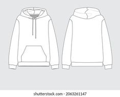 a white hoodie sweatshirt on a gray background, front and back side view illustration