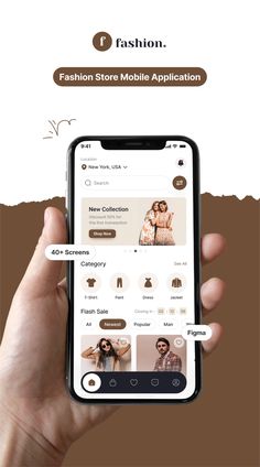 a person holding up a cell phone with the fashion store mobile application displayed on it