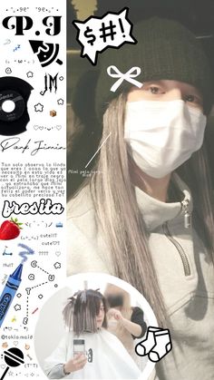 a collage with an image of a woman wearing a face mask and other items