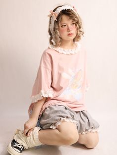 The price is for a T-shirt only, others are not included.  Garment Size   	 		 			Size 			Free Size 		 		 			Shoulders 			60 		 		 			Bust 			124 		 		 			Full Length 			75 Pink Kawaii Outfits Aesthetic, Pink Kawaii Outfits, Japanese Kawaii Fashion, Kawaii Outfits Aesthetic, Outfits Pastel, Harajuku Shirt, Kawaii Shirts, Oc Inspiration, Japanese Kawaii