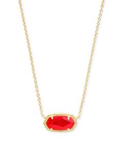 A dainty stone and delicate metallic chain combine to create the Elisa Gold Pendant Necklace in Red Illusion, your new favorite wear-anywhere accessory (and our July birthstone!). This pendant necklace can be paired with any look, providing that extra touch of timeless style. Make the Elisa Pendant Necklace a staple in your wardrobe and you will not be disappointed. Metal-14k Yellow Gold Over Brass Material-Red Illusion Closure-Lobster Clasp Size- 15" Chain With 2" Extender, 0.67"L X 0.38"W Pend Elisa Gold Pendant Necklace, Elisa Pendant Necklace, Heeled Mules Sandals, Kimono Duster, Shoe Gifts, July Birthstone, Cuff Earrings, Brass Material, Gold Pendant Necklace