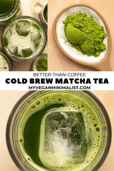 collage of cold brew matcha teas with text overlay that reads better than coffee cold brew matcha tea