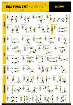 the bodyweight workout poster is shown in yellow and black