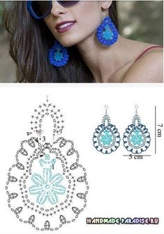 a woman wearing sunglasses and earrings with blue beads on the front, and an image of a