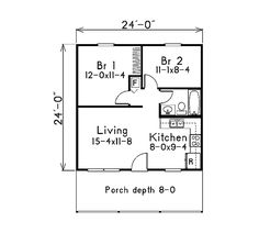 the floor plan for a small house with two bedroom and living areas on each side