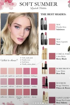 Soft Summer Makeup Lipsticks, Soft Summer Blush Palette, Soft Summer Drugstore Makeup, Blush For Soft Summer, Makeup For Cool Summer, Soft Summer Eyeshadow Palette, Soft Summer Red Lipstick, Light Summer Lipstick Colors, Soft Summer Eyes