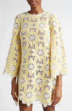 Zimmermann Golden Crochet Lace Minidress | Nordstrom Golden Lace, One Piece Clothing, Resort Dresses, Cream Yellow, Mini Dresses For Women, Swimwear Outfit, Scalloped Hem, Cream Dress, Lace Mini Dress