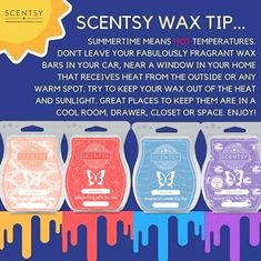 four different types of soaps with the words, scenty wax tip