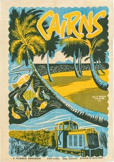 an advertisement for the carns, featuring a tractor and palm trees