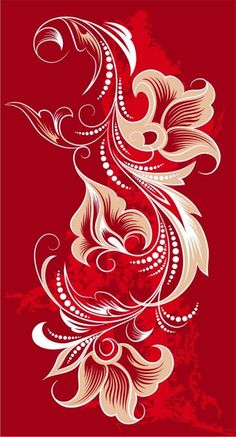 an abstract floral design on a red background