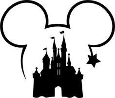 mickey mouse's castle with stars in the sky and an outline of its head