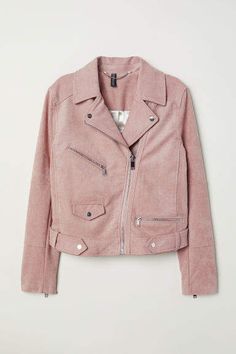 H&M Faux Suede Biker Jacket - Pink Light Pink Jacket, Suede Biker Jacket, Suede Biker, Street Style Parisian, Raincoats For Women, Lady Grey, Decorative Buttons, Street Style Chic, Pink Jacket