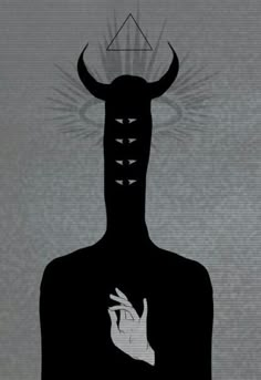 the silhouette of a man with horns on his head and hands in front of him