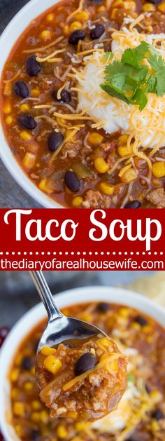 a bowl of taco soup with black beans and corn