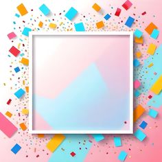 an empty white frame surrounded by colorful confetti