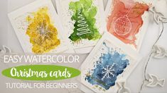 four watercolor christmas cards with the text easy watercolor christmas cards for beginners