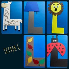 the letter l is for lion, giraffe, and ladybug