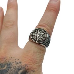 Baphomet demon sigil occult ring The ring is made with magic sigil of Baphomet on top and Lucifer sigil on sides. Lucifer is demon from Goetia also knows as Satan. The ring is made to order and can be made from Italian bronze or silver plated bronze. If you like occult, satanic or Goth jewelry - you`ll like this ring. Description of Baphomet bronze ring: Material: Italian bronze solid (88 % Copper, 12% Tin) The ring is made for order. It`s ready for shipping in 5-15 working days. Average weight Satanic Ring, Baphomet Sigil, Lucifer Sigil, Sigil Of Baphomet, Satanic Jewelry, Greek Mythology Jewelry, Mythology Jewelry, Mjolnir Pendant, Paracord Beads