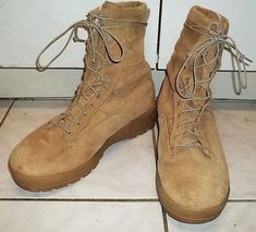 Army combat boots USMC Marine Corps model Belleville 775 with Goretex lining are barely worn, in mint condition. The photos show the actual boots for sale, they are not stock photos. Clean inside and out. Readily wearable, presentable, functional waterproof boots for combat or work.  Marked size 13 W (wide width). The insole's length from heel to toe is 11 9/16" (29.3 cm for EU buyers), width at ball is 4 1/4". Please double check and make sure about proper fit before ordering. If unsure, please Durable Military Work Boots With Round Toe, Army Combat Boots, Belleville Boots, Shoes Boots Combat, Military Combat Boots With Reinforced Toe, Military Work Boots With Steel Toe For Outdoor, Military Leather Combat Boots With Reinforced Toe, Brown Military Boots, Mens Shoes Boots