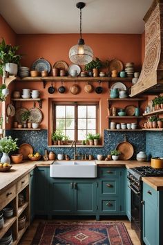 a kitchen filled with lots of pots and pans next to a stove top oven