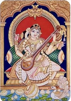 Saraswati Picture, Saraswati Goddess, Shakti Goddess, Indian Art Paintings, Hindu Deities, Poster Colour