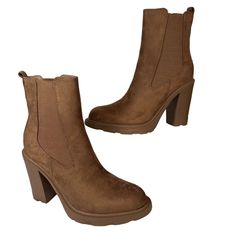 Nine West Ream Chelsea Heeled Booties Women's Size 10.5 M Heel Height: 4.45" Shaft Height: 5.12" Shaft Circumference: 9.45" Heel Type: Block Toe: Round Upper Material: Leather/Textile Outsole: Manmade Lining Material: Textile/Synthetic Brown Heeled Boots With 4-inch Heel For Fall, Brown Heeled Boots With 4-inch Round Toe, Brown Ankle-high Heeled Boots With 4-inch Heel, Medium Width Booties With 4-inch Heel, High Heel Dress Boots, Knee High Wedge Boots, Brown Boots With 4-inch Heel And Medium Width, Tan Suede Boots, White Cowboy Boots