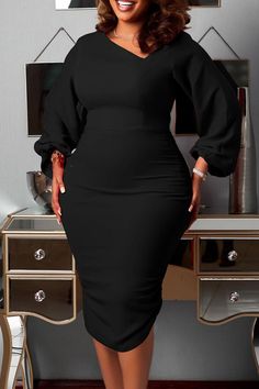 Office Wear Plus Size, Asymmetrical Collar, Plus Size Bodycon, Office Outfits Women, Patchwork Skirt, Dress Women Elegant, Bodycon Dress With Sleeves, Career Dress