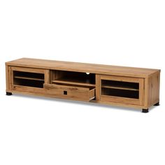 a wooden entertainment center with two drawers