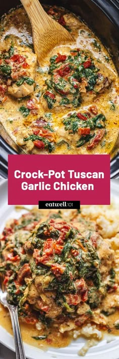 crock - pot tuscann garlic chicken with spinach and tomatoes