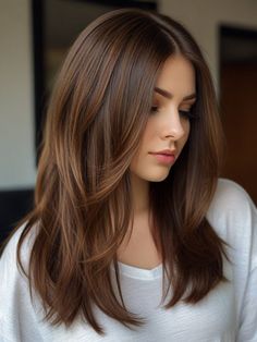 Professional Haircuts For Long Hair, Cute Haircuts For Medium Hair With Layers Shoulder Length, Medium Length Brown Hair Straight, Long Haircut Fine Hair, Brown Long Hair With Layers, Medium Length Haircut Middle Part, Long Cuts For Fine Hair, Layered Haircut For Fine Hair, Subtle Layers Medium Hair