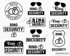 wedding badges and stickers for the bride's rings, sunglasses, ring security