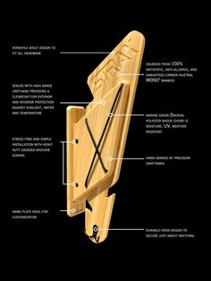 an image of a wooden clock with parts labeled in english and spanish on a black background