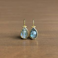 Flashes of blue radiate from beneath the mesmerizingly faceted surfaces of these empyrean labradorite earrings. 18k yellow gold Labradorites, 10ctw, 8mm x 13mm (3/8" x 1/2")Earrings hang 15/16" from the ear Each earring weighs 2.7g 2 Earrings, Labradorite Earrings, Gift Card Shop, Unique Necklaces, Bracelet Gift, Rose Cut, Ring Necklace, Newport, Jewelry Care