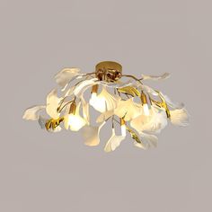 Gingko Ceiling Lamp - Vinlighting Flower Ceiling, White Ceiling Light, Outdoor Floor Lamp, Gold Ceiling Light, Ceiling Lamp White, Gingko Leaves, Gold Ceiling, Ceramic Light, White Ceiling