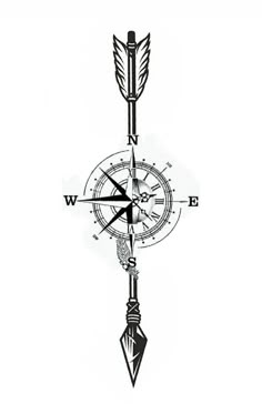 a black and white drawing of a compass