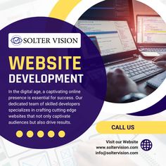 a flyer for a website development company with a person typing on a laptop and holding a mouse