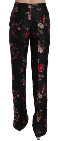 Indulge in the beauty of Italian design with these exquisite Dolce & Gabbana boot cut trousers. These chic pants boast a unique floral print, seamlessly blending sophistication with a touch of glamour. Crafted from a luxurious blend of polyester, silk, nylon, and metallized fiber, these trousers are perfect for creating a statement look that transitions effortlessly from day to night. The versatile black color ensures they will become a cherished staple in your wardrobe. Equipped with a convenie Black Fly, Boot Cut, Floral Print, Trousers, Silk, Floral, Pants, Black