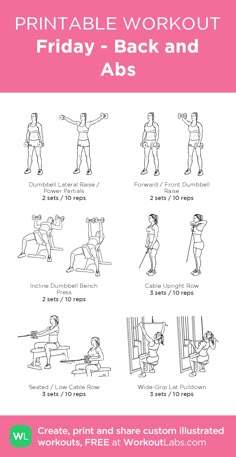 the printable workout poster for friday - back and abs