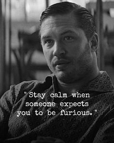 a man is sitting down with a quote on his face that says, stay calm when someone experts you to be curious