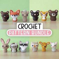 the crochet pattern bundle includes many different animals, including an antelope and a racoon