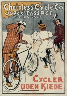 an old advertisement for cycling in the early 1900's, featuring two men on bicycles