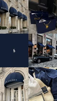 a collage of photos with cars and buildings